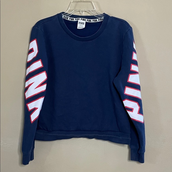 PINK Victoria's Secret Tops - PINK Victoria's Secret Navy Sweatshirt with Red and White Accents SZ L